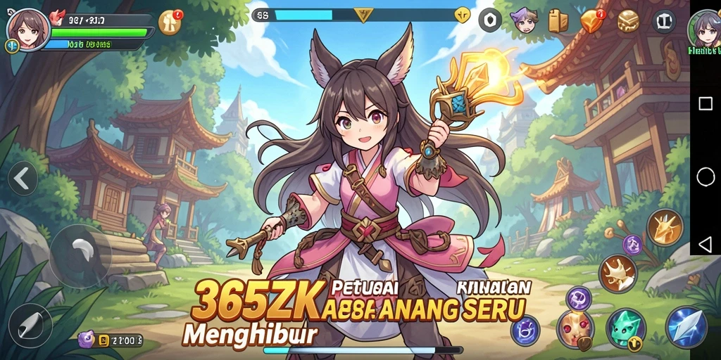 Tampilan gameplay seru dengan karakter anime beraksi.