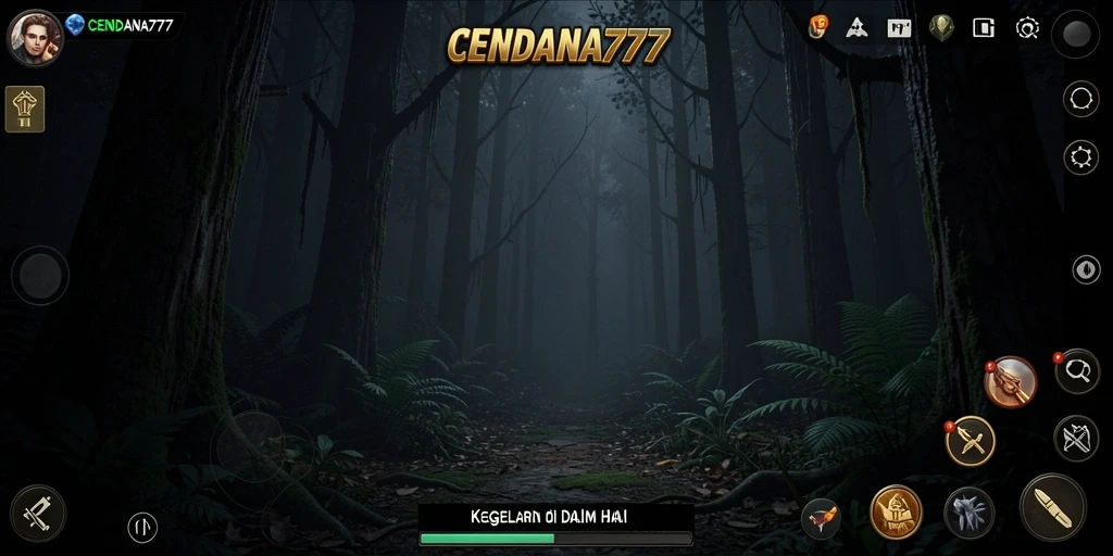 Tangkapan layar gameplay CENDANA777 dengan suasana horor yang mencekam.