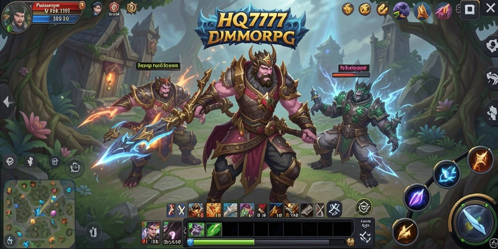 Tangkapan layar utama dari gameplay <strong>HQ777</strong> yang menampilkan pertarungan epik dan interaksi antar pemain.