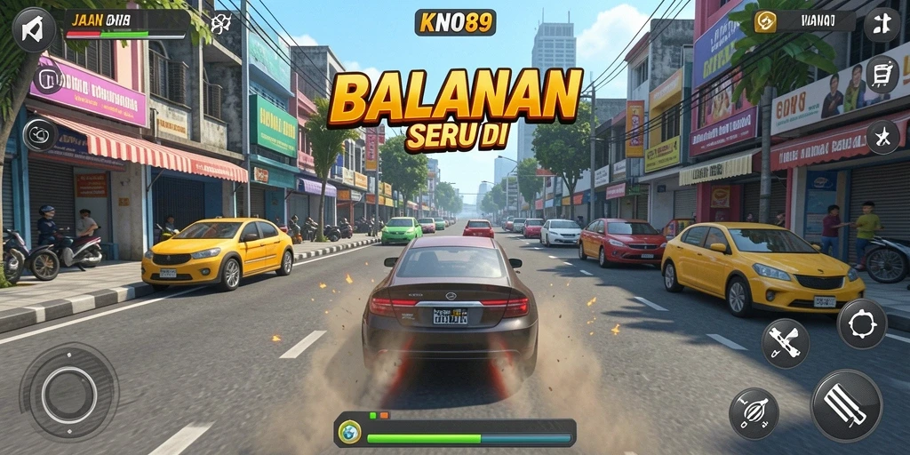 Tangkapan layar gameplay KNO89 yang menampilkan aksi balap yang mendebarkan.