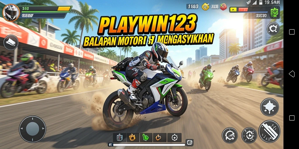 Tampilan seru dari gameplay balapan motor di PLAYWIN123.
