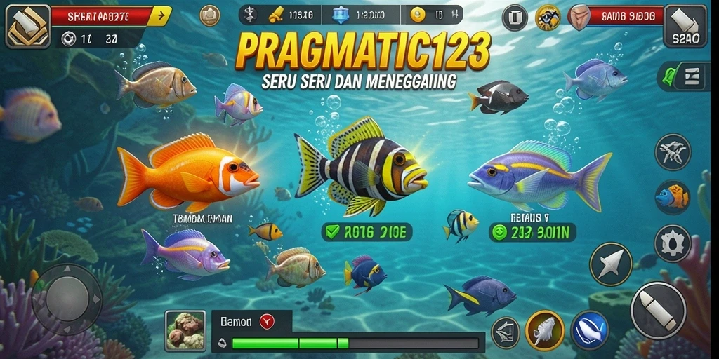 Screenshot gameplay PRAGMATIC123 yang menampilkan aksi menembak ikan.