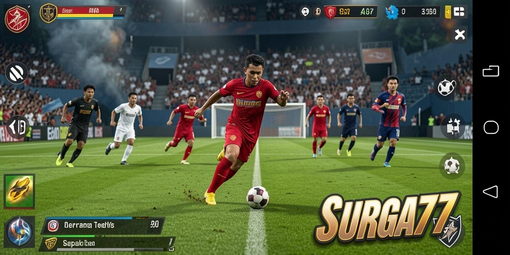 Tampilan gameplay menarik dari SURGA77 dengan aksi sepak bola yang seru.